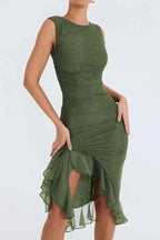 Viviana | Women’s Asymmetric Midi Dress | Sleeveless Ruched Cocktail-Women Dress-Pick NewYork