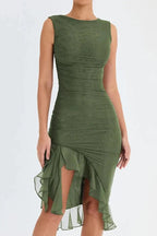 Viviana | Women’s Asymmetric Midi Dress | Sleeveless Ruched Cocktail-Women Dress-Pick NewYork