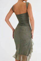 Viviana | Women’s Asymmetric Midi Dress | Sleeveless Ruched Cocktail-Women Dress-Pick NewYork
