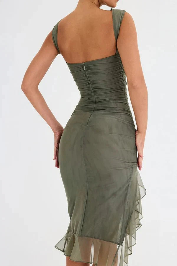 Viviana | Women’s Asymmetric Midi Dress | Sleeveless Ruched Cocktail-Women Dress-Pick NewYork