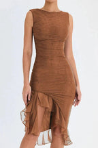 Viviana | Women’s Asymmetric Midi Dress | Sleeveless Ruched Cocktail-Women Dress-Pick NewYork