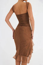 Viviana | Women’s Asymmetric Midi Dress | Sleeveless Ruched Cocktail-Women Dress-Pick NewYork