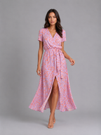 Viviana | Women's Wrap Maxi Dress | Tie Waist Front Slit-Women Dress-Pick NewYork