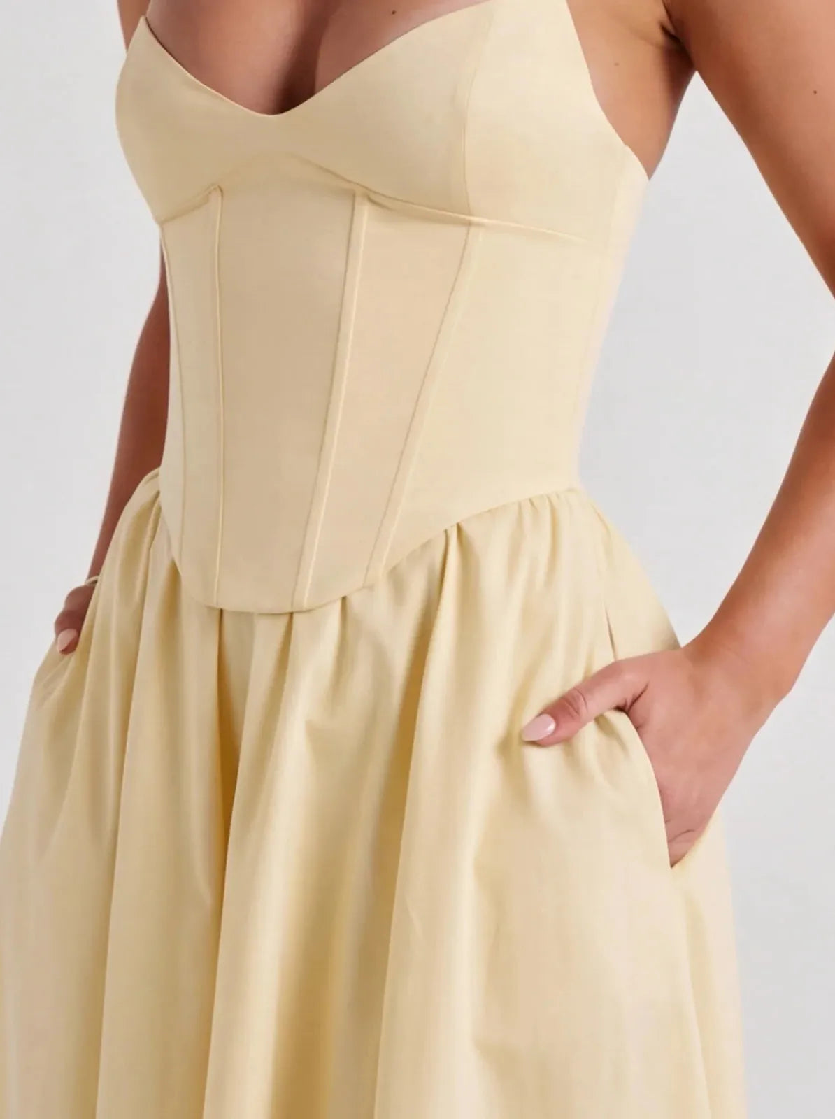 Vivienne | Women's Fit And Flare Midi Dress | Corset Bodice Spaghetti Straps-Midi Dresses-Pick NewYork