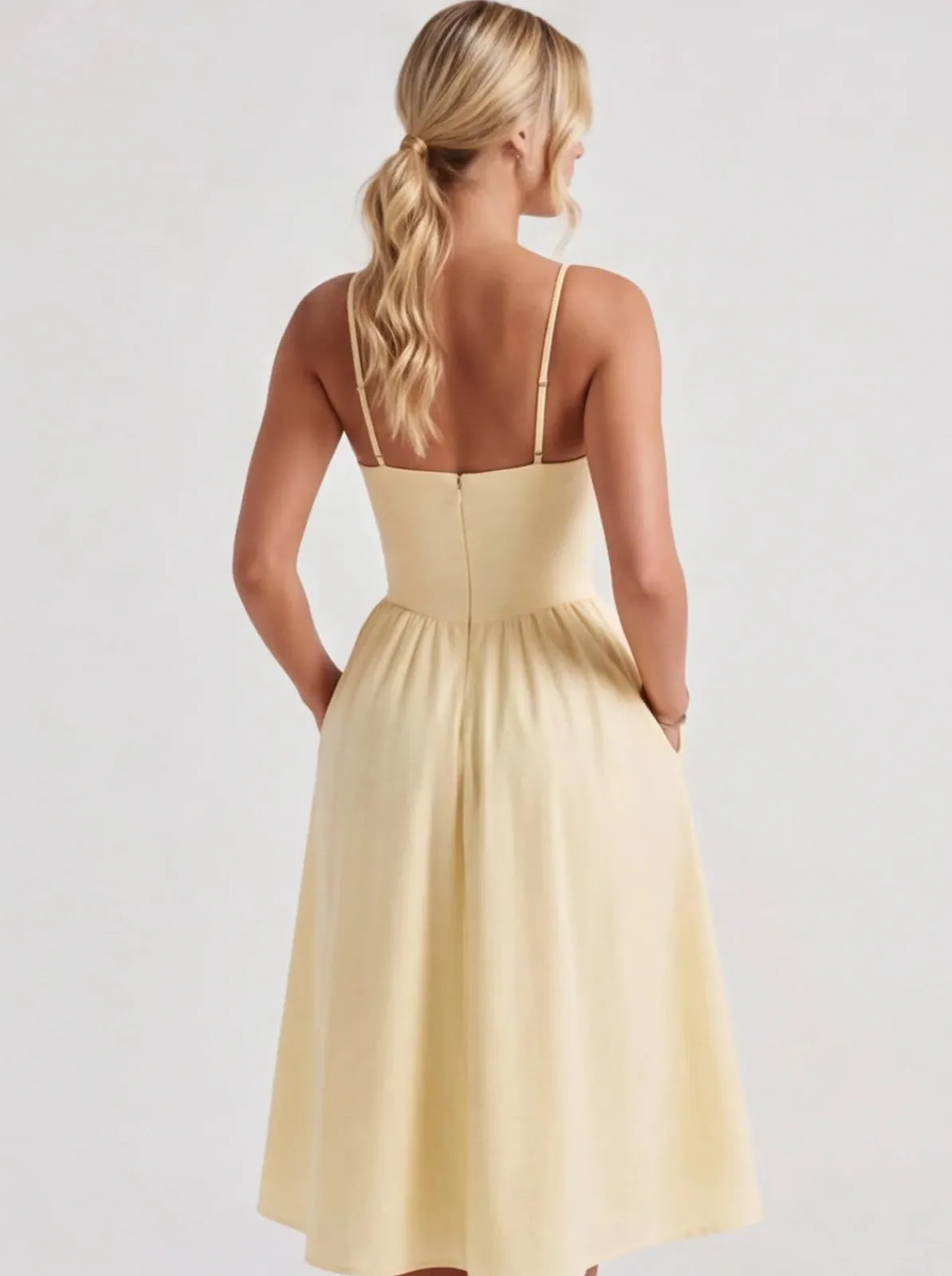 Vivienne | Women's Fit And Flare Midi Dress | Corset Bodice Spaghetti Straps-Midi Dresses-Pick NewYork