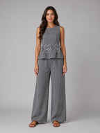 Celine | Women's Gingham Two Piece Set | Sleeveless Wide Leg Outfit-Women Set-Pick NewYork
