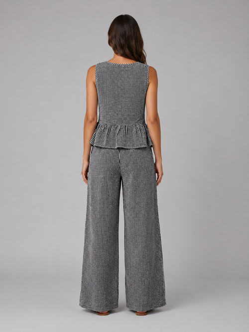 Celine | Women's Gingham Two Piece Set | Sleeveless Wide Leg Outfit-Women Set-Pick NewYork