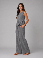 Celine | Women's Gingham Two Piece Set | Sleeveless Wide Leg Outfit-Women Set-Pick NewYork