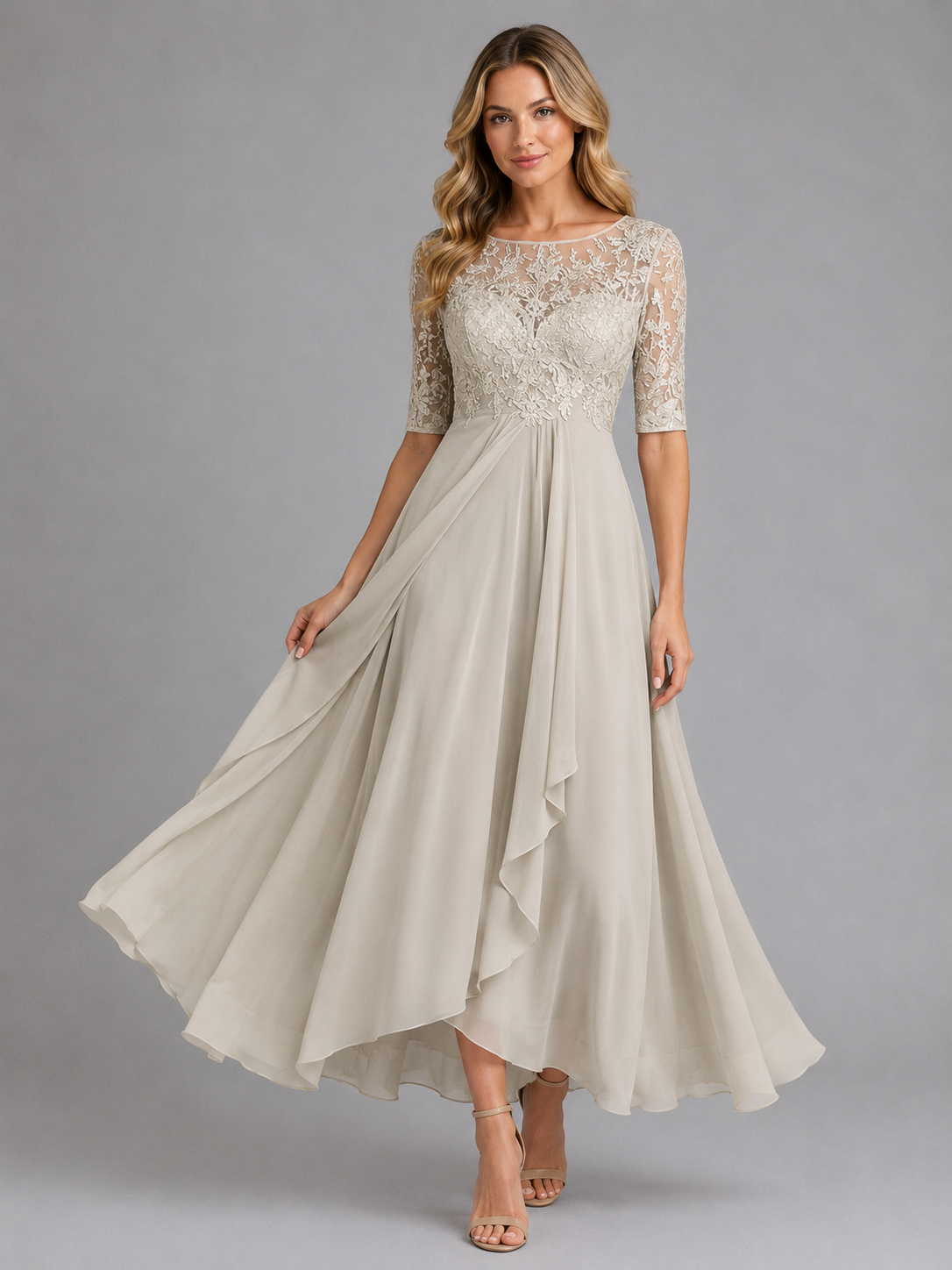 Vivienne | Women's Lace Maxi Dress | Chiffon Wedding Guest Dress-Women Dress-Pick NewYork