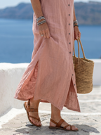 Vivienne | Women’s Maxi Shirt Dress | Sleeveless Button Front Holiday Wear-Women Dress-Pick NewYork