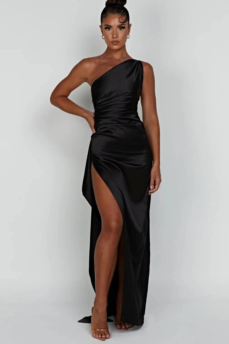 Vivienne | Women’s One Shoulder Maxi Dress | High Slit Wedding Guest-Women Dress-Pick NewYork