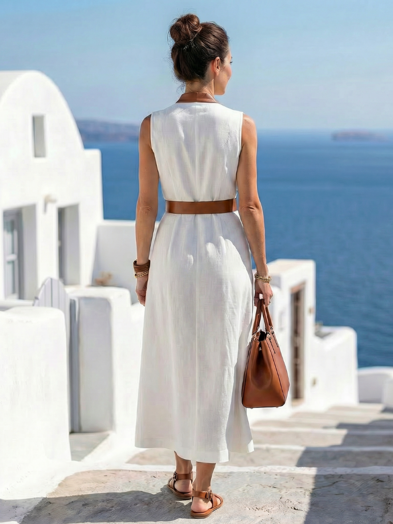 Vivienne | Women’s Sleeveless Maxi Dress | V Neck Tie Front Summer Vacation Dress-Women Dress-Pick NewYork