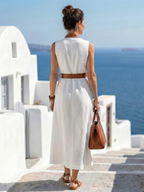 Vivienne | Women’s Sleeveless Maxi Dress | V Neck Tie Front Summer Vacation Dress-Women Dress-Pick NewYork