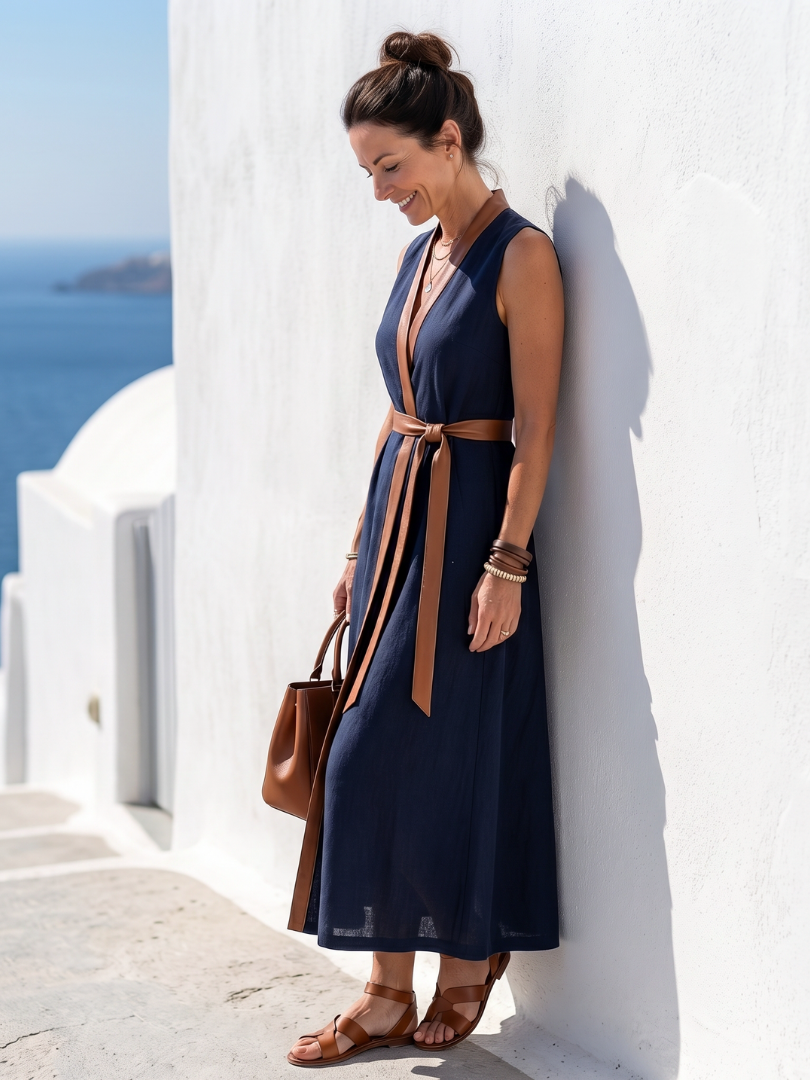 Vivienne | Women’s Sleeveless Maxi Dress | V Neck Tie Front Summer Vacation Dress-Women Dress-Pick NewYork