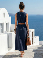 Vivienne | Women’s Sleeveless Maxi Dress | V Neck Tie Front Summer Vacation Dress-Women Dress-Pick NewYork