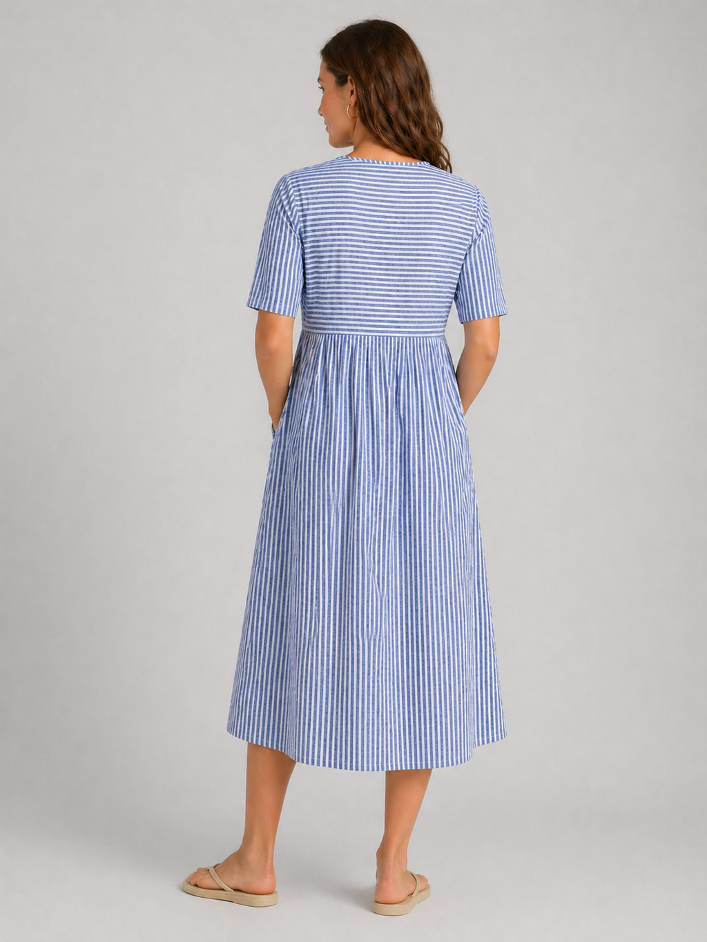 Sienna | Women's Striped Midi Dress | Button Detail Casual Dress-Women Dress-Pick NewYork