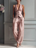 Vivienne | Women’s Vest And Pants Set | Wide Leg Cocktail Party-Women Outfit Set-Pick NewYork