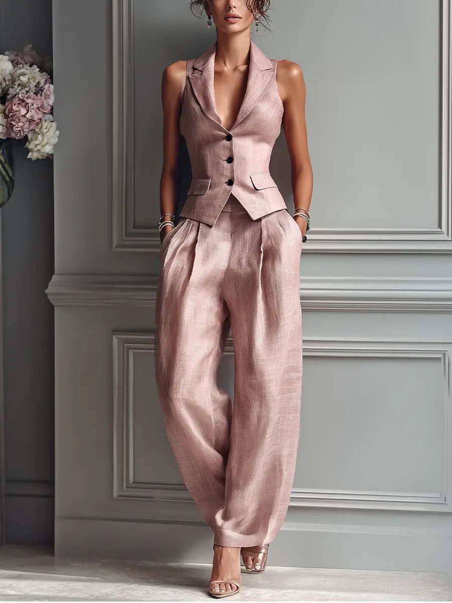 Vivienne | Women’s Vest And Pants Set | Wide Leg Cocktail Party-Women Outfit Set-Pick NewYork