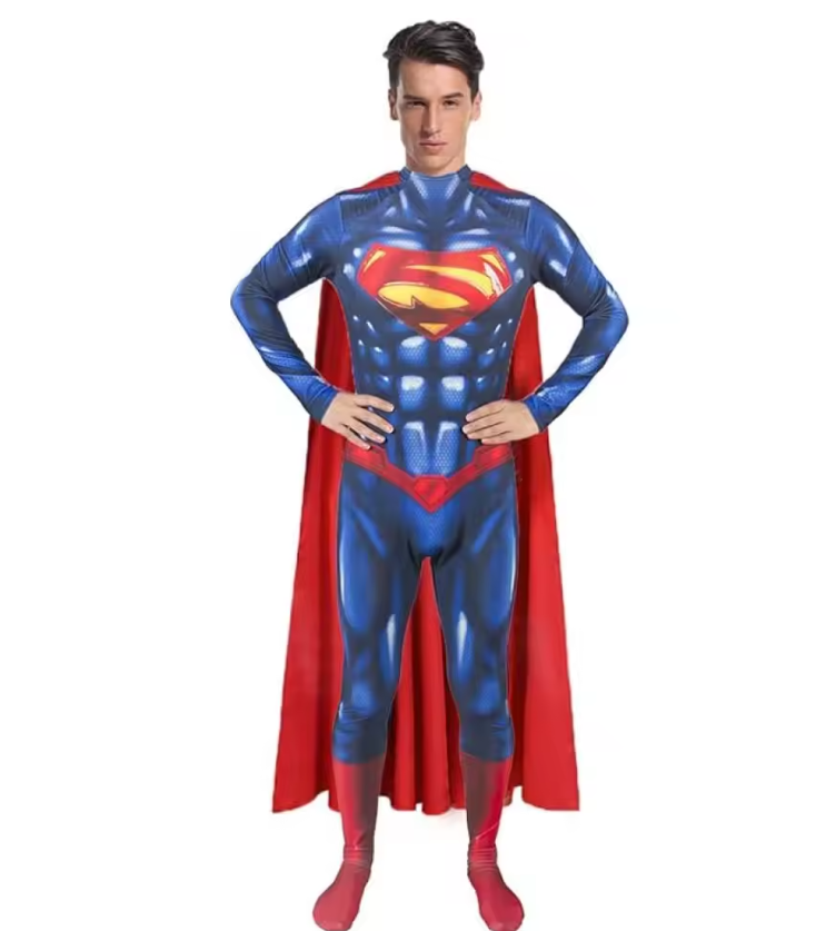 Wesley | Adult Hero Costume Jumpsuit | Printed Bodysuit Optional Cape Fancy Dress Wear-Costume Set-Pick NewYork