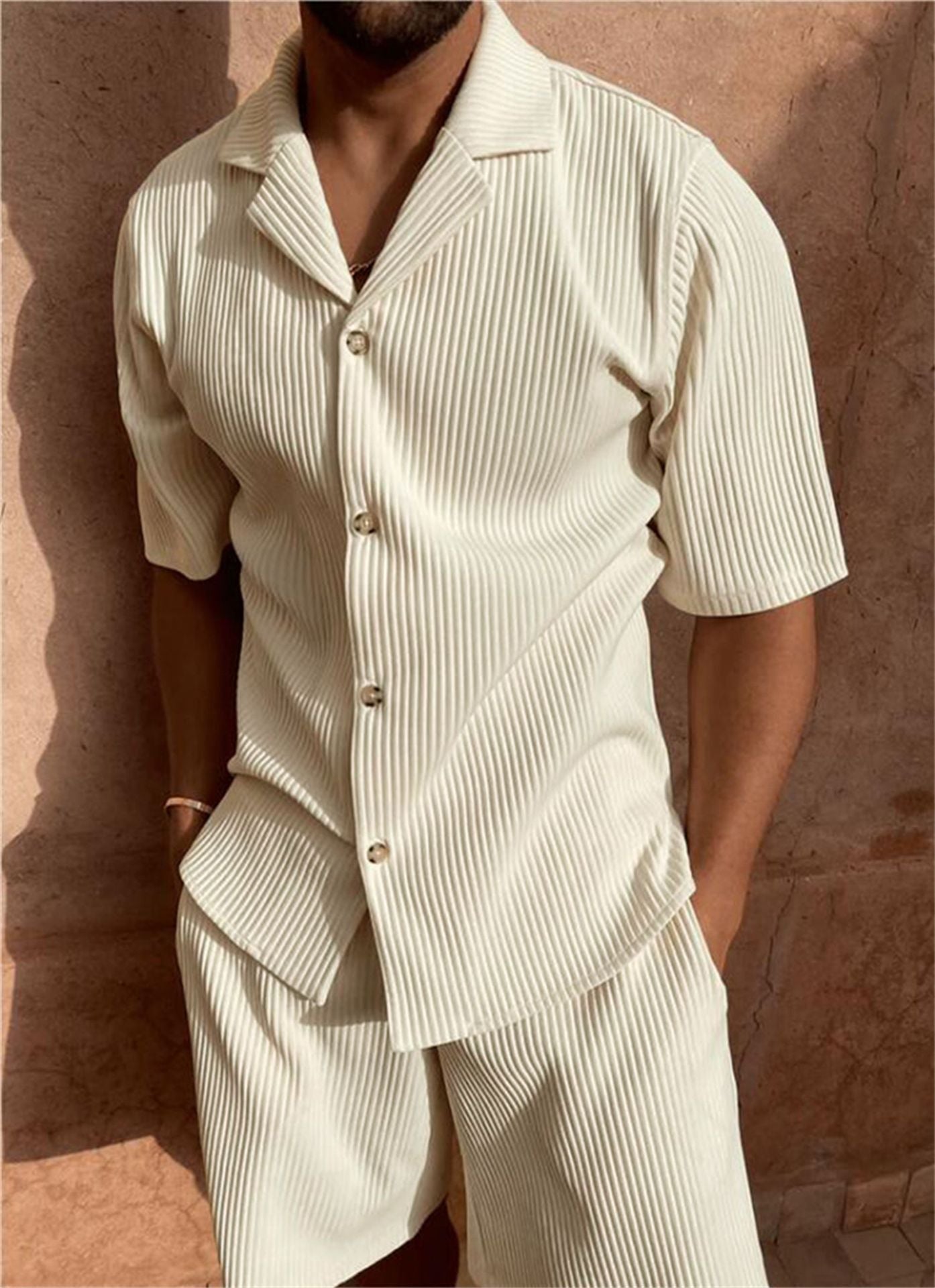 Weston | Men’s Textured Shirt And Shorts Set | Short Sleeve Button Front Casual Wear-Men Outfit Set-Pick NewYork