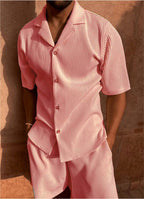 Weston | Men’s Textured Shirt And Shorts Set | Short Sleeve Button Front Casual Wear-Men Outfit Set-Pick NewYork