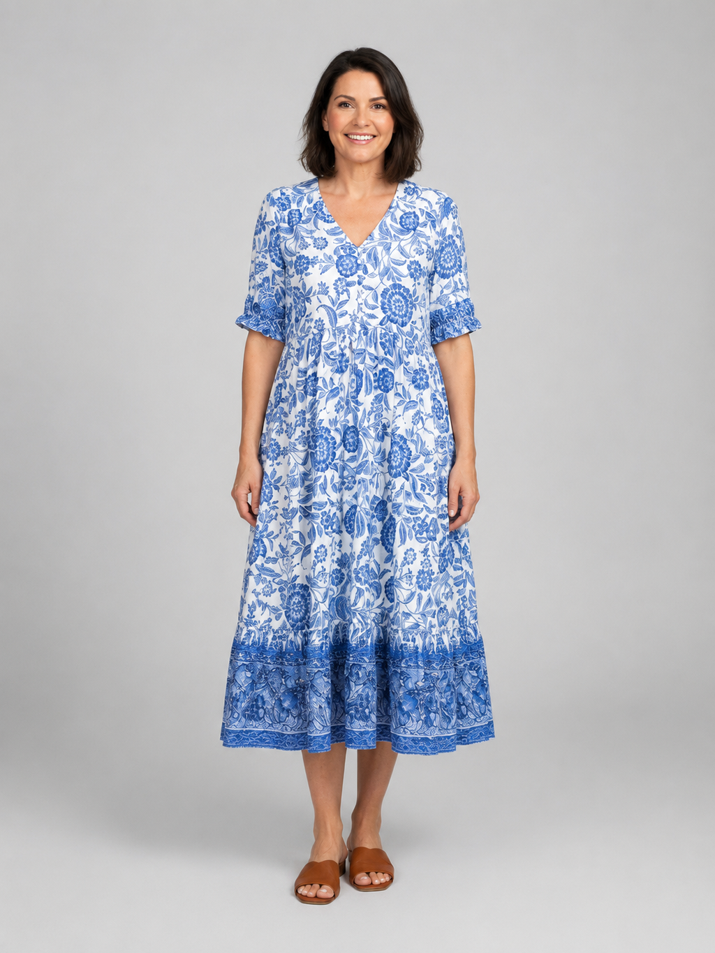 Willow | Women's Floral Print Midi Dress | V Neck Tiered Skirt-Women Dress-Pick NewYork