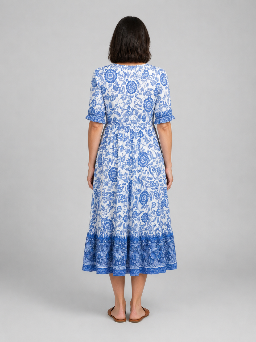 Willow | Women's Floral Print Midi Dress | V Neck Tiered Skirt-Women Dress-Pick NewYork
