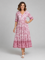 Willow | Women's Floral Print Midi Dress | V Neck Tiered Skirt-Women Dress-Pick NewYork