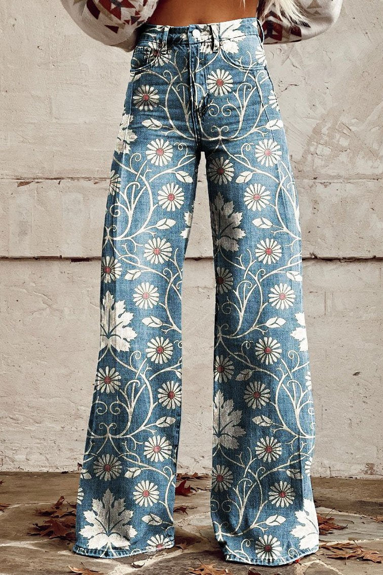 Willow | Women's Floral Print Trousers | High Rise Wide Leg-Women Pants-Pick NewYork