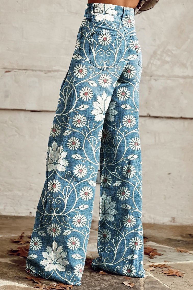 Willow | Women's Floral Print Trousers | High Rise Wide Leg-Women Pants-Pick NewYork