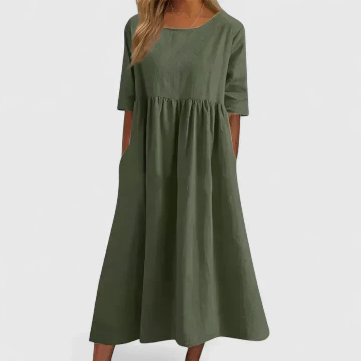 Willow | Women’s Smock Midi Dress | Round Neck Half Sleeve-Women Dress-Pick NewYork