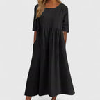 Willow | Women’s Smock Midi Dress | Round Neck Half Sleeve-Women Dress-Pick NewYork