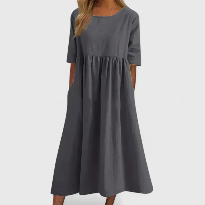 Willow | Women’s Smock Midi Dress | Round Neck Half Sleeve-Women Dress-Pick NewYork