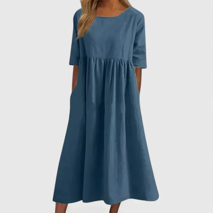 Willow | Women’s Smock Midi Dress | Round Neck Half Sleeve-Women Dress-Pick NewYork