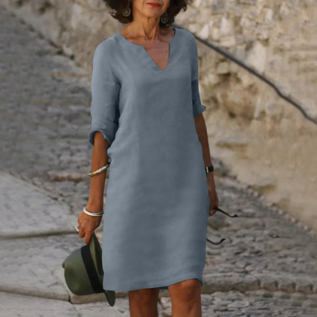Willow | Women’s V Neck Shift Dress | Three Quarter Sleeves-Women Dress-Pick NewYork
