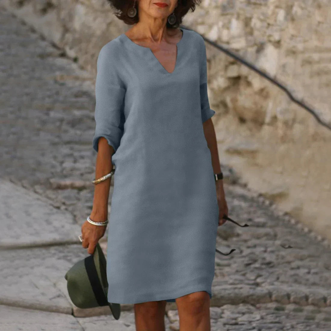 Willow | Women’s V Neck Shift Dress | Three Quarter Sleeves-Women Dress-Pick NewYork
