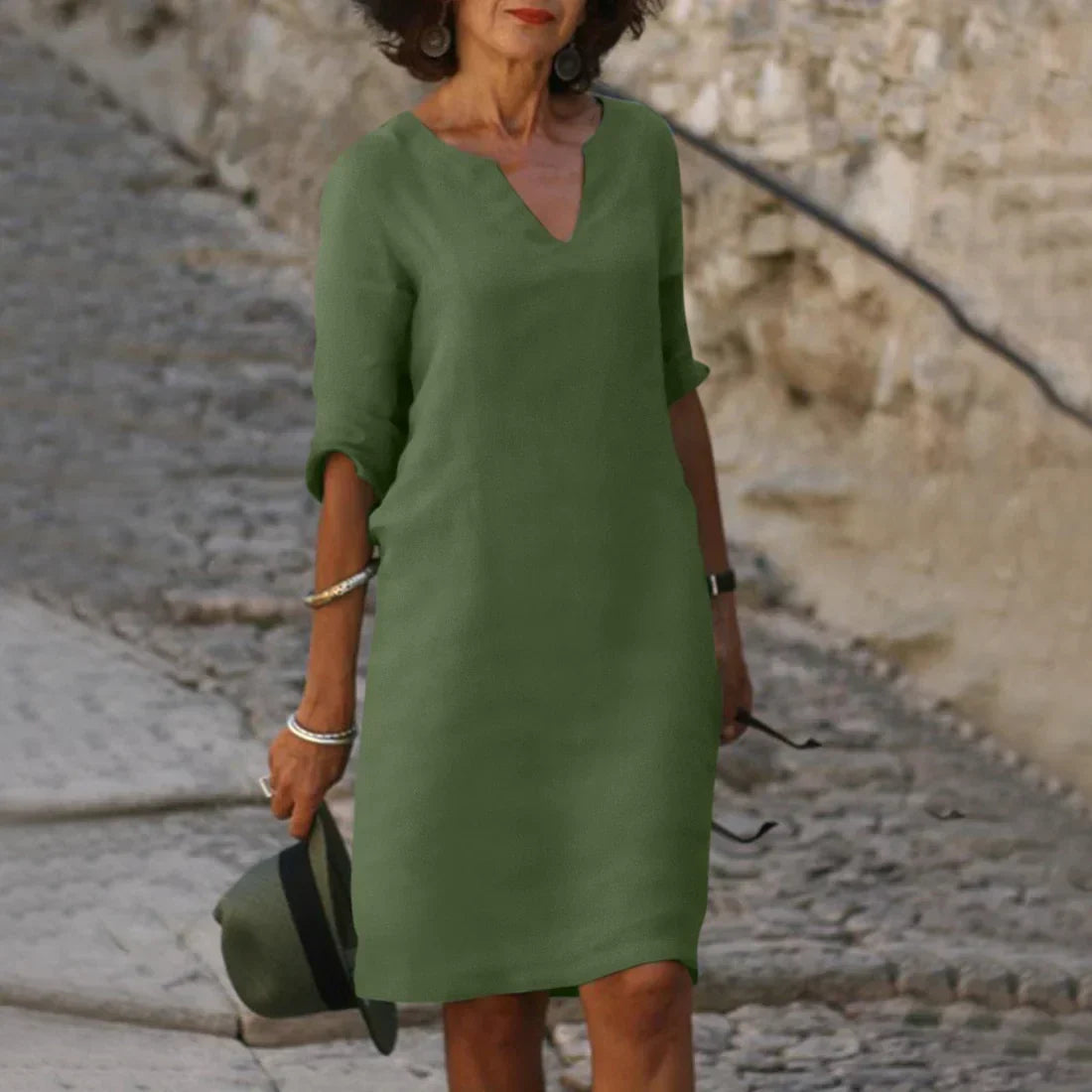 Willow | Women’s V Neck Shift Dress | Three Quarter Sleeves-Women Dress-Pick NewYork