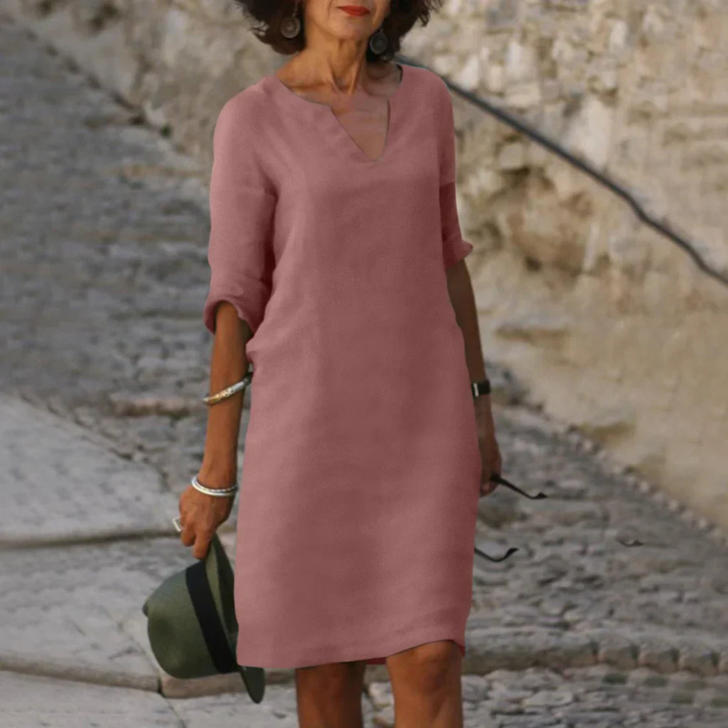 Willow | Women’s V Neck Shift Dress | Three Quarter Sleeves-Women Dress-Pick NewYork