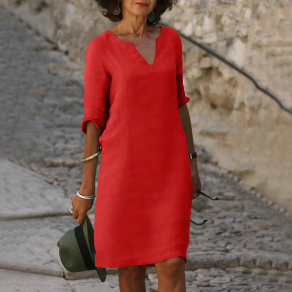 Willow | Women’s V Neck Shift Dress | Three Quarter Sleeves-Women Dress-Pick NewYork