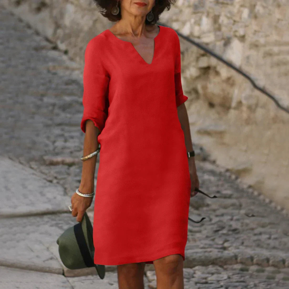 Willow | Women’s V Neck Shift Dress | Three Quarter Sleeves-Women Dress-Pick NewYork