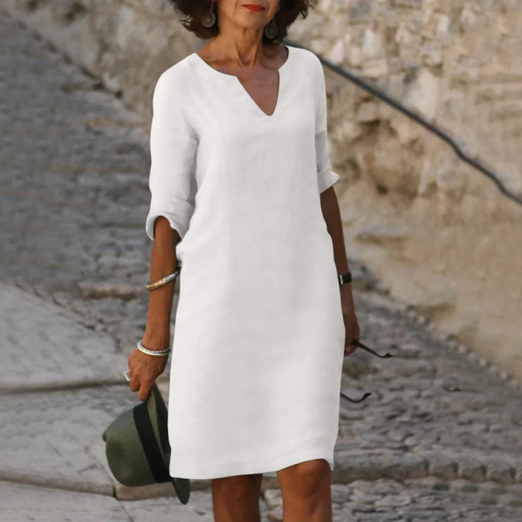 Willow | Women’s V Neck Shift Dress | Three Quarter Sleeves-Women Dress-Pick NewYork