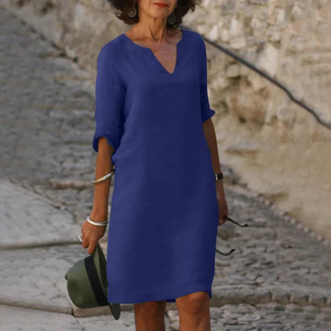 Willow | Women’s V Neck Shift Dress | Three Quarter Sleeves-Women Dress-Pick NewYork