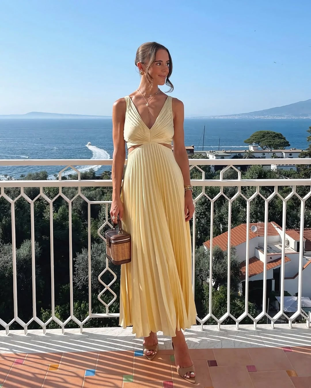Lily | Women's Cut Out Midi Dress | Pleated Summer Occasion-Women Dress-Pick NewYork