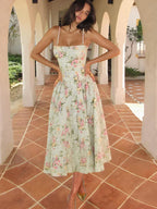 Emily | Women's Floral Midi Dress | Strappy Wedding Guest-Women Dress-Pick NewYork