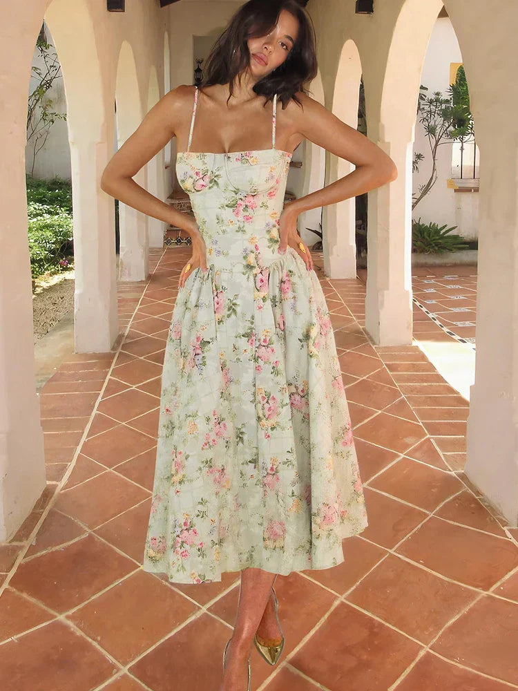 Emily | Women's Floral Midi Dress | Strappy Wedding Guest-Women Dress-Pick NewYork