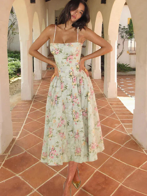 Emily | Women's Floral Midi Dress | Strappy Wedding Guest-Women Dress-Pick NewYork