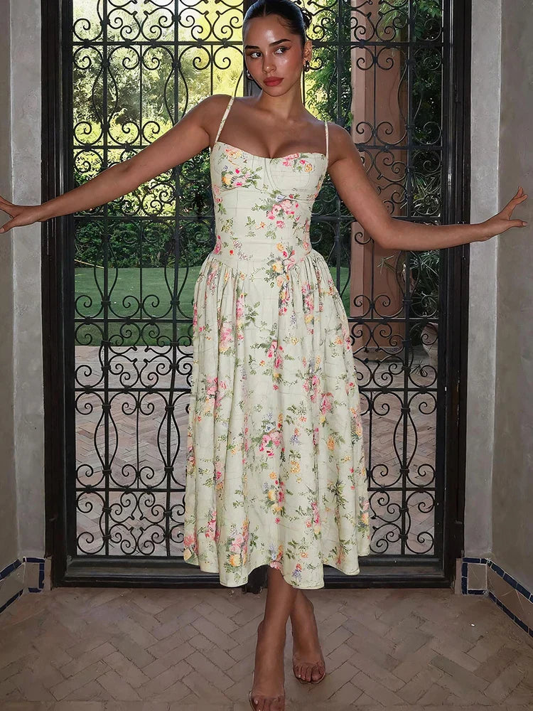 Emily | Women's Floral Midi Dress | Strappy Wedding Guest-Women Dress-Pick NewYork