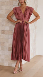 Harper | Women's Pleated Midi Dress | V Neck Wedding Guest-Women Dress-Pick NewYork