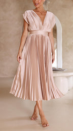 Harper | Women's Pleated Midi Dress | V Neck Wedding Guest-Women Dress-Pick NewYork