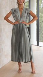 Harper | Women's Pleated Midi Dress | V Neck Wedding Guest-Women Dress-Pick NewYork